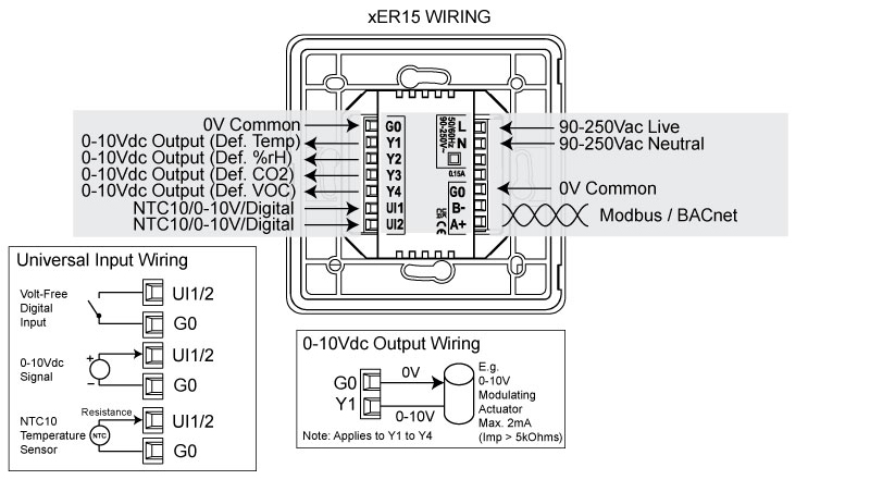 MER15 Smart BACnet and Modbus Room Sensor Wiring